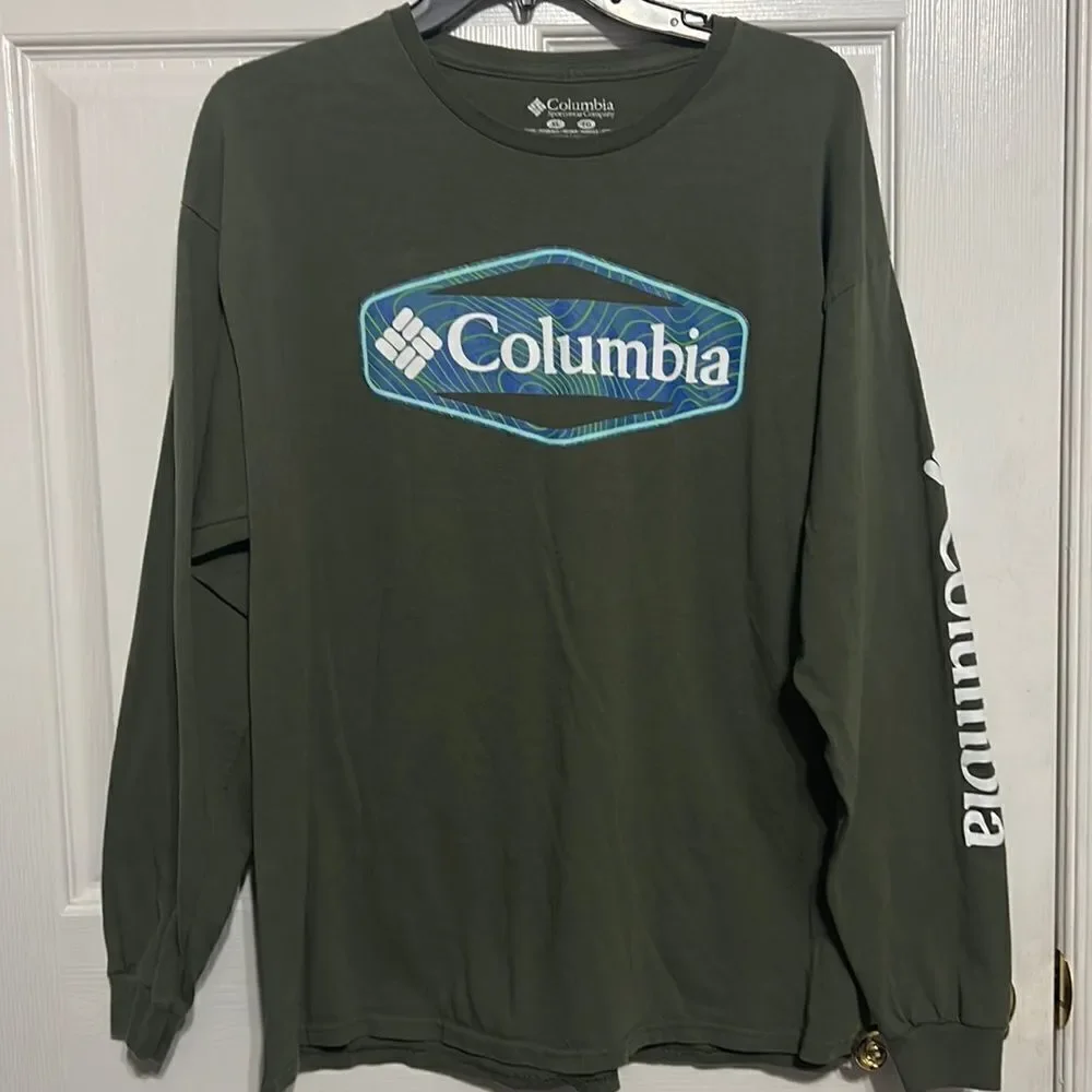 🔥🔥 COLUMBIA Army Green Long Sleeve Tee - EXCELLENT Used Condition - Men Sz XL